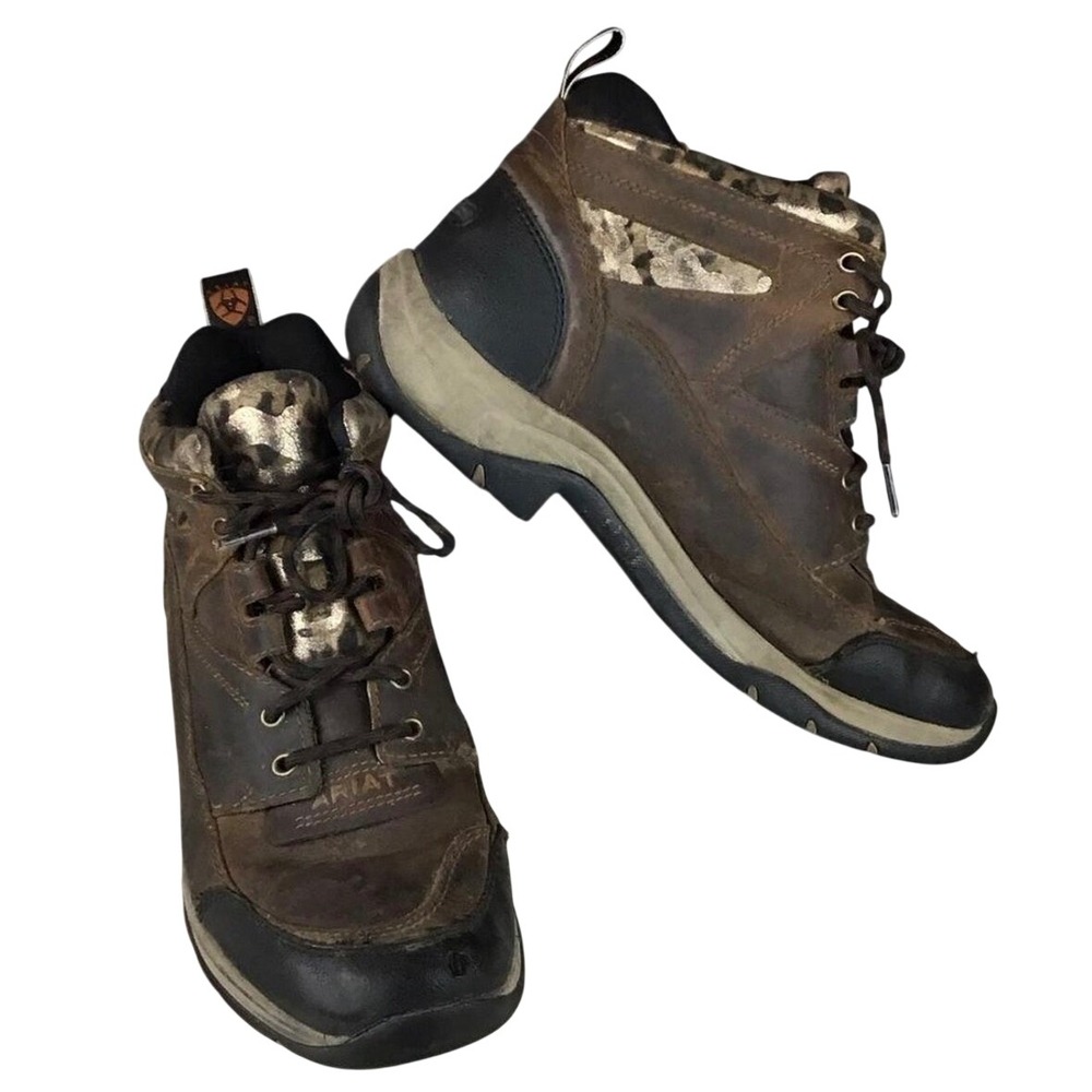Ariat Waterproof Hiking Boots Brown Leather Animal Print Outdoor Womens - Picture 2 of 3